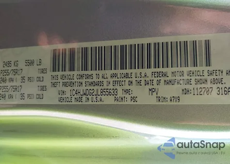 2018 Jeep Wrangler Jk Unlimited Sport S 4X4 z USA, uszkodzony, nr VIN 1C4HJWDG2JL855633